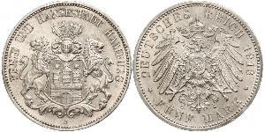 5 Mark Hamburgo / Imperio alemán (1871-1918) Plata 