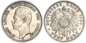 5 Mark Hesse-Darmstadt (1806 - 1918) Plata Ernesto Luis de Hesse-Darmstadt (1868 - 1937)