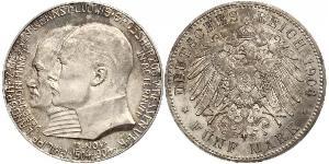 5 Mark Hesse-Darmstadt (1806 - 1918) Plata Ernesto Luis de Hesse-Darmstadt (1868 - 1937)