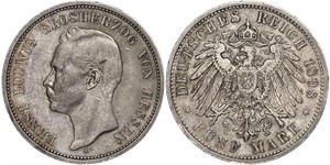 5 Mark Hesse-Darmstadt (1806 - 1918) Plata Ernesto Luis de Hesse-Darmstadt (1868 - 1937)