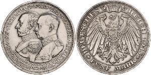 5 Mark Mecklemburgo-Schwerin (1352-1918) Plata Frederick Francis IV, Grand Duke of Mecklenburg (1882 - 1945)
