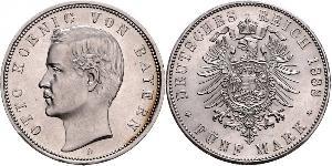 5 Mark Reino de Baviera (1806 - 1918) Plata Otón I de Baviera(1848 – 1916)