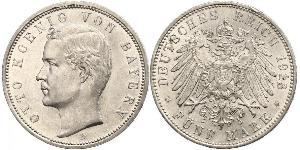 5 Mark Reino de Baviera (1806 - 1918) Plata Otón I de Baviera(1848 – 1916)