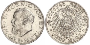 5 Mark Reino de Baviera (1806 - 1918) Plata Luis III de Baviera (1845 – 1921)