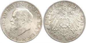 5 Mark Reino de Baviera (1806 - 1918) Plata Luis III de Baviera (1845 – 1921)