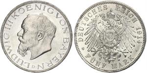 5 Mark Reino de Baviera (1806 - 1918) Plata Luis III de Baviera (1845 – 1921)