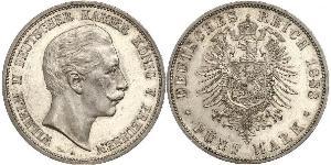 5 Mark Reino de Prusia (1701-1918) Plata Wilhelm II, German Emperor (1859-1941)