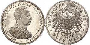 5 Mark Reino de Prusia (1701-1918) Plata Wilhelm II, German Emperor (1859-1941)