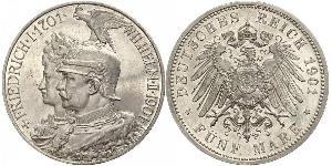5 Mark Reino de Prusia (1701-1918) Plata Wilhelm II, German Emperor (1859-1941)