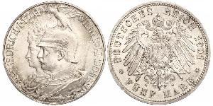 5 Mark Reino de Prusia (1701-1918) Plata Wilhelm II, German Emperor (1859-1941)