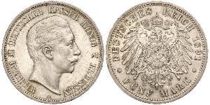 5 Mark Reino de Prusia (1701-1918) Plata Wilhelm II, German Emperor (1859-1941)