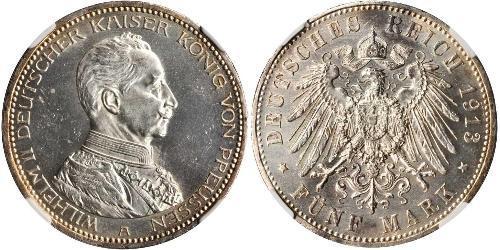 5 Mark Reino de Prusia (1701-1918) Plata Wilhelm II, German Emperor (1859-1941)