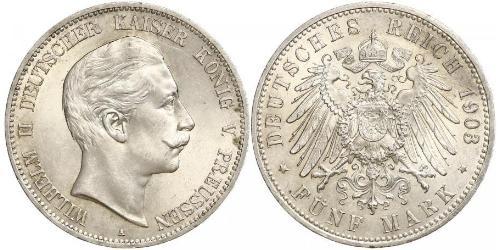 5 Mark Reino de Prusia (1701-1918) Plata Wilhelm II, German Emperor (1859-1941)