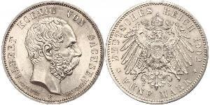 5 Mark Reino de Sajonia (1806 - 1918) Plata Alberto I de Sajonia