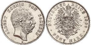 5 Mark Reino de Sajonia (1806 - 1918) Plata Alberto I de Sajonia