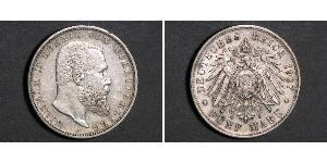 5 Mark Reino de Wurtemberg (1806-1918) Plata Wilhelm II, German Emperor (1859-1941)