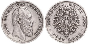 5 Mark Reino de Wurtemberg (1806-1918) Plata Carlos I de Wurtemberg