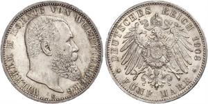 5 Mark Reino de Wurtemberg (1806-1918) Plata Wilhelm II, German Emperor (1859-1941)