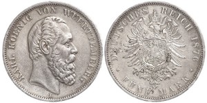 5 Mark Reino de Wurtemberg (1806-1918) Plata Carlos I de Wurtemberg