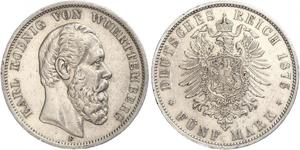 5 Mark Reino de Wurtemberg (1806-1918) Plata Carlos I de Wurtemberg