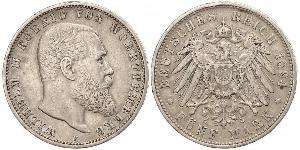 5 Mark Reino de Wurtemberg (1806-1918) Plata Wilhelm II, German Emperor (1859-1941)