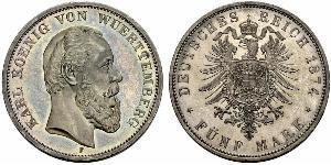 5 Mark Reino de Wurtemberg (1806-1918) Plata Carlos I de Wurtemberg