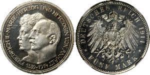 5 Mark Anhalt-Dessau (1603 -1863) Silber Friedrich II. (Anhalt)(1856 – 1918)