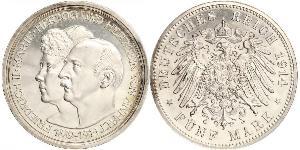 5 Mark Anhalt-Dessau (1603 -1863) Silber Friedrich II. (Anhalt)(1856 – 1918)