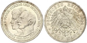 5 Mark Anhalt-Dessau (1603 -1863) Silber Friedrich II. (Anhalt)(1856 – 1918)