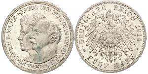 5 Mark Anhalt-Dessau (1603 -1863) Silber Friedrich II. (Anhalt)(1856 – 1918)