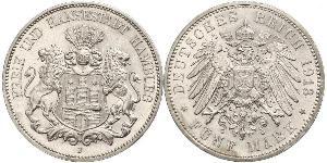 5 Mark Deutsches Kaiserreich (1871-1918) / Hamburg Silber 