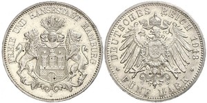 5 Mark Deutsches Kaiserreich (1871-1918) / Hamburg Silber 
