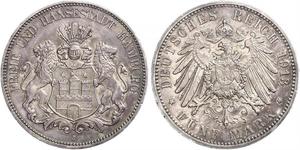 5 Mark Deutsches Kaiserreich (1871-1918) / Hamburg Silber 