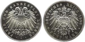 5 Mark Free City of Lübeck Silber 