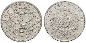 5 Mark Freie Hansestadt Bremen Silber 