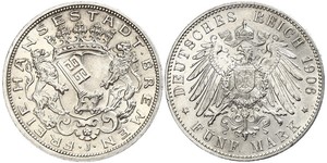 5 Mark Freie Hansestadt Bremen Silber 