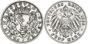 5 Mark Freie Hansestadt Bremen Silber 