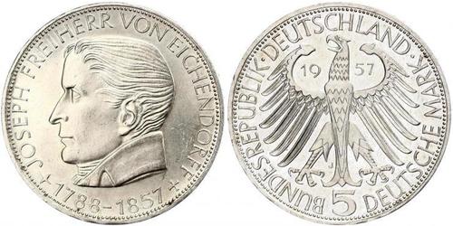 5 Mark Geschichte der Bundesrepublik Deutschland (1949-1990) Silber Joseph von Eichendorff