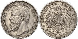 5 Mark Grand Duchy of Baden (1806-1918) Silber Friedrich I. (Baden, Großherzog) (1826 - 1907)