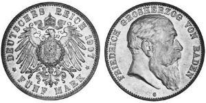 5 Mark Grand Duchy of Baden (1806-1918) Silber Friedrich I. (Baden, Großherzog) (1826 - 1907)