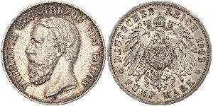 5 Mark Grand Duchy of Baden (1806-1918) Silber Friedrich I. (Baden, Großherzog) (1826 - 1907)