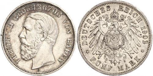 5 Mark Grand Duchy of Baden (1806-1918) Silber Friedrich I. (Baden, Großherzog) (1826 - 1907)