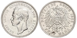 5 Mark Großherzogtum Hessen (1806 - 1918) Silber Ernst Ludwig (Hessen-Darmstadt, Großherzog) (1868 - 1937)
