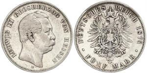 5 Mark Großherzogtum Hessen (1806 - 1918) Silber Ludwig III. (Hessen-Darmstadt)