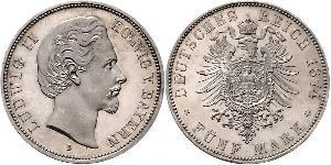 5 Mark Königreich Bayern (1806 - 1918) Silber Ludwig II. (Bayern)(1845 – 1886)