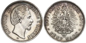 5 Mark Königreich Bayern (1806 - 1918) Silber Ludwig II. (Bayern)(1845 – 1886)