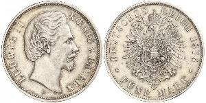 5 Mark Königreich Bayern (1806 - 1918) Silber Ludwig II. (Bayern)(1845 – 1886)