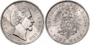 5 Mark Königreich Bayern (1806 - 1918) Silber Ludwig II. (Bayern)(1845 – 1886)