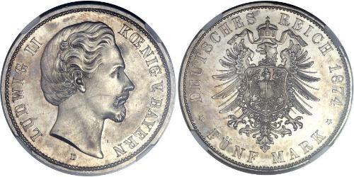 5 Mark Königreich Bayern (1806 - 1918) Silber Ludwig II. (Bayern)(1845 – 1886)