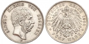 5 Mark Königreich Sachsen (1806 - 1918) Silber Albert (Sachsen)